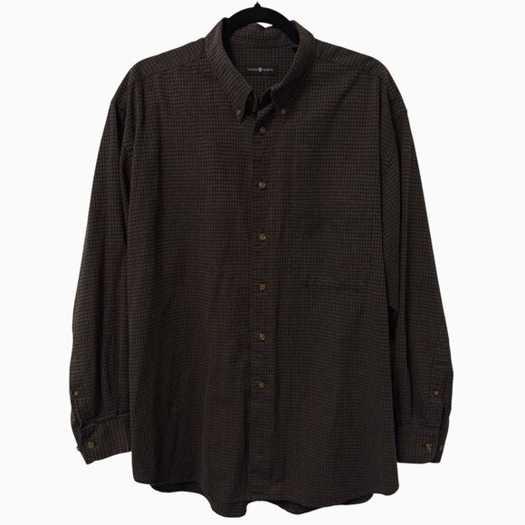 COTTON TRADERS BUTTON UP SHIRT BROWN BLACK CHECK LONG SLEEVE MENS XL FALL AUTUMN - Picture 1 of 9